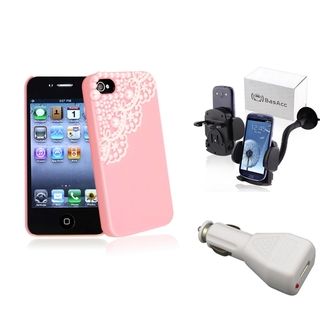 BasAcc Pink Case/ White Car Charger/ Mount for Apple iPhone 4/ 4S BasAcc Cases & Holders