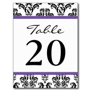 Damask Table Numbers (Black / Plum Purple / White) Post Card