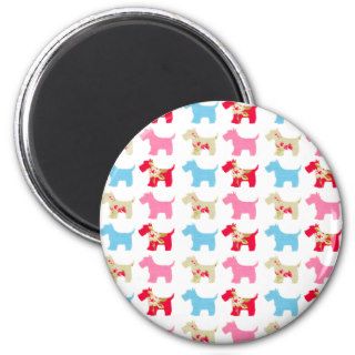 Cute Pink Red Blue Dog Pupp Floral Pattern Magnet