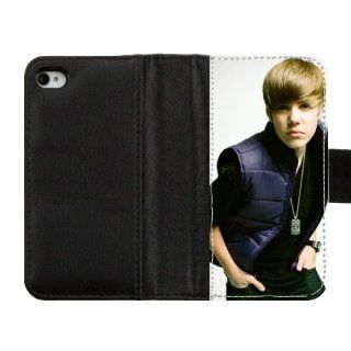 Customize Super Star Handsome Well known Charming Boy Justin Bieber Diary Leather Cover Case for IPhone 4,4S High fabric cloth, hard plastic case and leather cover Cell Phones & Accessories