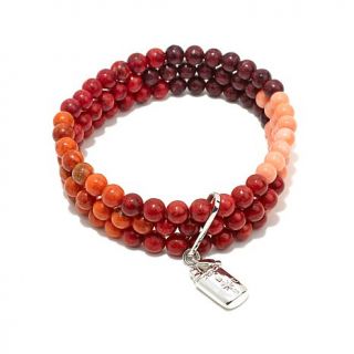Jay King Multicolored Coral Bead 7 1/2" Stretch Bracelet with Sterling Silver C