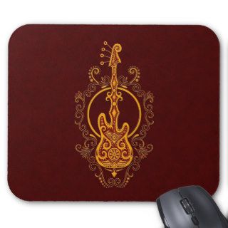 Intricate Golden Red Bass Guitar Design Mousepad