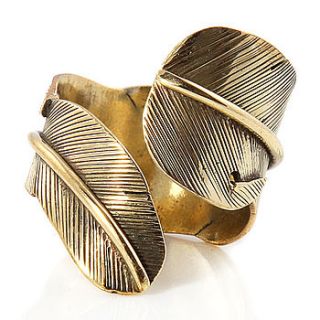 handmade adjustable brass feather ring by charlotte's web