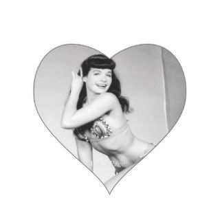 Bettie Page Vintage Bikini Pinup with High Heels Heart Sticker
