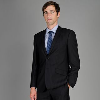 Men's Slim Fit Black Shadow Stripe 2 Button Suit Suits