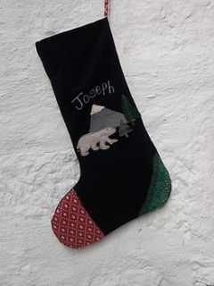 polar bear personalised christmas stocking by samantha peare embroidered textiles