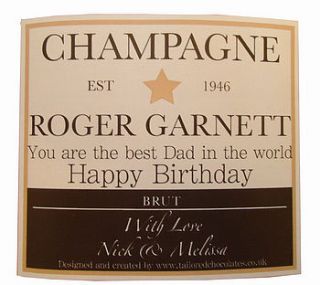 personalised champagne or wine label by tailored chocolates and gifts