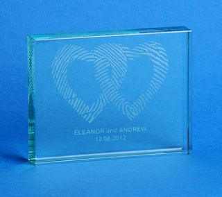 personalised fingerprint glass block by fingerprint art