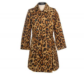 Dennis Basso Leopard Print Water Resistant Trench Coat with Belt —