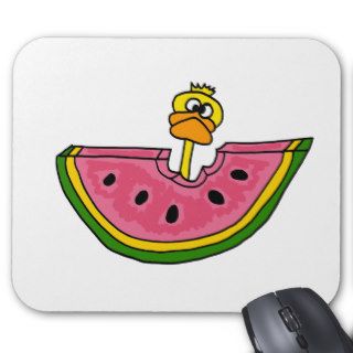 Funny Yellow Duck Eating Watermelon Mousepad