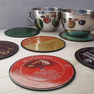 set of six vinyl record coasters   lp's by vinyl village
