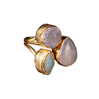 jeylan white jade, turquoise and druzy ring by sultanesque