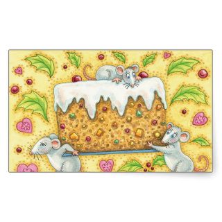 Christmas Mice Carrying a Fruit Cake Dessert Rectangle Sticker