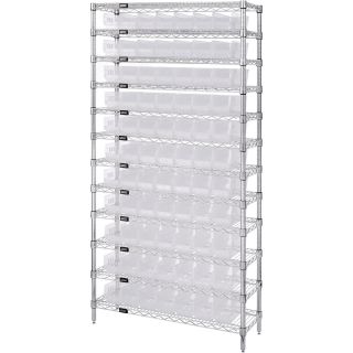 Quantum Storage Wire Shelving System with 77 Clear Bins — 12-Shelf Unit, 36in.W x 12in.D x 74in.H, Model# WR12-101CL  Single Side Bin Units