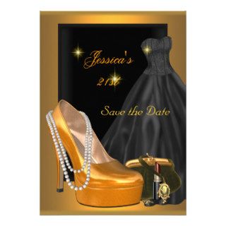 Save the Date 21st Birthday Party  Gold Orange Announcements