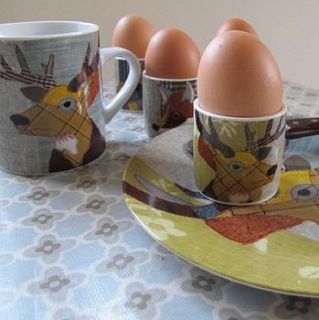 beastie stag, hare, badger fox egg cups by ginger rose