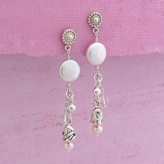 coin pearl & silver rose earrings by indivijewels