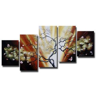 'Butterfly Tree' 5 piece Gallery wrapped Hand Painted Canvas Art Set Canvas