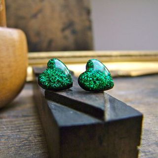 emerald glitter heart earrings by home & glory