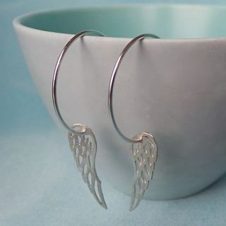 silver angel wing hoop earrings by martha jackson