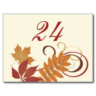 Table Number Card  Autumn Falling Leaves Post Card