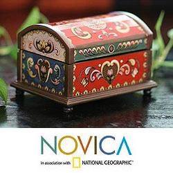 Reverse Painted Glass 'Magic Treasure Chest' Box (Peru) Novica Jewelry Boxes