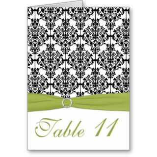 Green, White, and Black Damask Table Number Card Greeting Cards