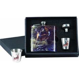 Rivers Edge Products Stainless Steel Flask/Shot Glass Deer Art Gift Set Rivers Edge Products Flasks & Thermos