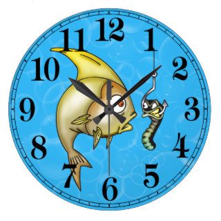 Funny Fish and Worm Bait Wall Clock