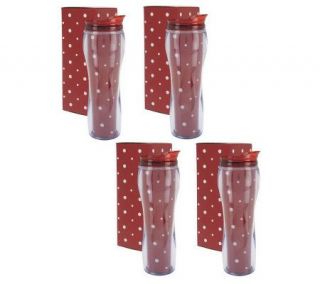 Temp tations Polka Dot Set of 4 Insulated Travel Mugs —