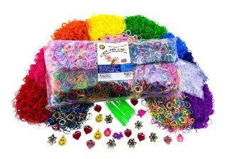 Ultimate Refill Loom Band Kit with 10, 000 Rainbow Colored Bands, 1000 S clips, 10 Loom Hooks, 50 Loom Charms. Includes Looming Made Easy Guide for Tips and Rubber Band Bracelet Patterns Ideas