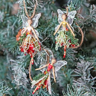 christmas fairy hanging decoration by red berry apple