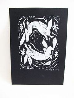 the hare dance original lino print by kat whelan illustrations