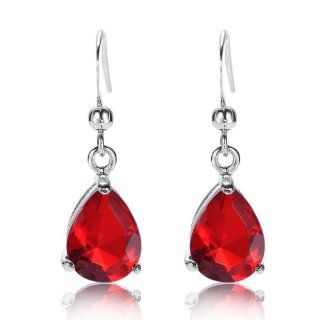 Rizilia Jewelry Appealing Well liked White Gold Plated CZ Pear Cut Red Ruby Color Dangle Earrings Jewelry