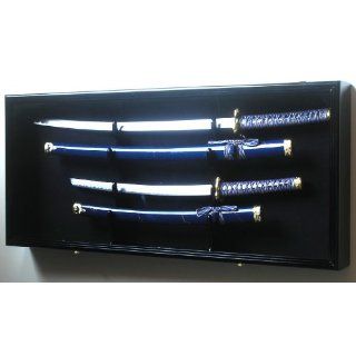 2 Sword Display Case Cabinet Stand Holder Wall Rack Box   Lockable w/ 98% UV Protection  Black 