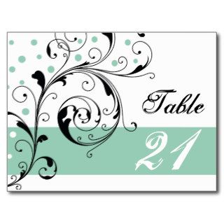 Scroll leaf white jade green wedding Table number Post Cards