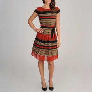 S.L. Fashions Women's Rust Striped Cap sleeve Dress S.L. Fashions Casual Dresses