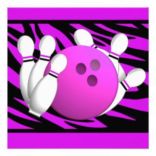 Neon Purple Zebra Stripe Bowling Party Personalized Announcement