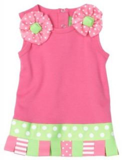 Mud Pie Baby Little Sprout Cotton Dress Embellished with Looped Ribbons, Hot Pink, 0   6 Months Clothing