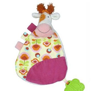 'anemone the cow' comforter with teether by owl & cat designs