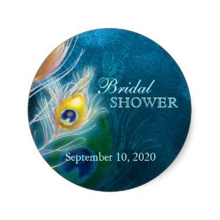 Classy Peacock Blue Bridal Shower Favor Stickers