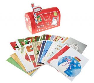Kringle Express 26 pc Christmas Greeting Card Set with Storage Mailbox —