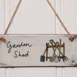 handmade 'garden shed' earthenware sign by alice shields ceramics