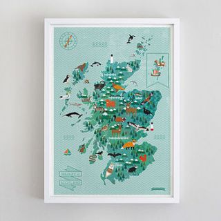 wildlife map of scotland print by finch and robin