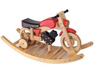 wooden rocking and ride on trainer bike by hibba toys of leeds