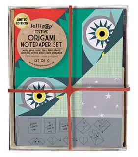 origami notepaper set  festive owl by lollipop designs