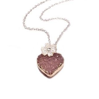 druzy sweet heart and flower necklace by eve&fox