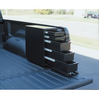 Steel Sliding Drawer Truck Box — 5 Drawer, Vertical, Black, Fits 8ft. Bed, 21 5/8in.L x 7 5/8in.W x 19in.H  Truck Box Storage Drawers