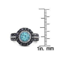 Sterling Silver Blue Topaz 1 1/2ct TDW White and Black Diamond Ring (JK, I2 I3) Gemstone Rings