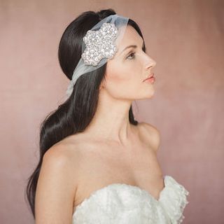 peita crystal bridal headpiece on tulle by britten weddings